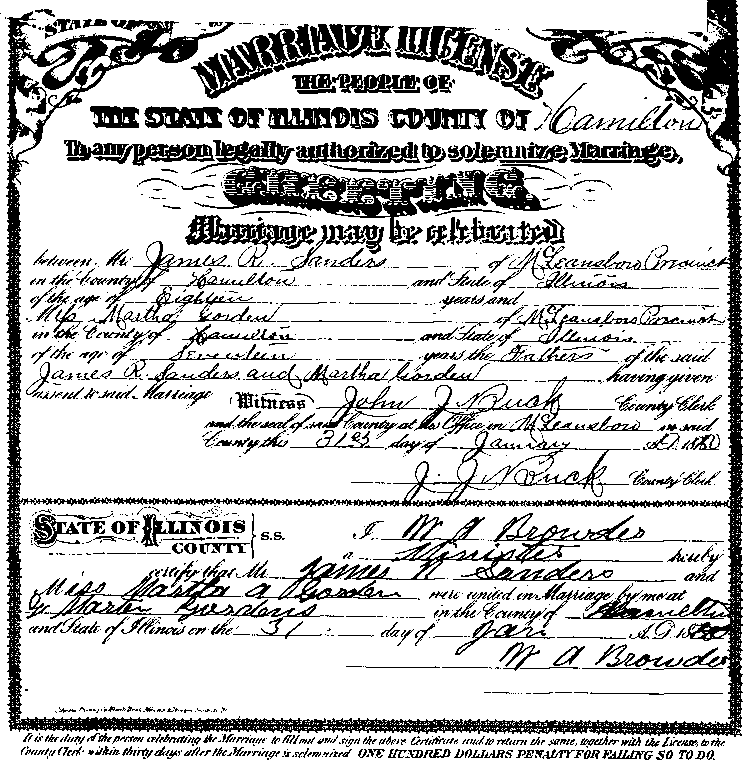 Marriage Record for James and Martha